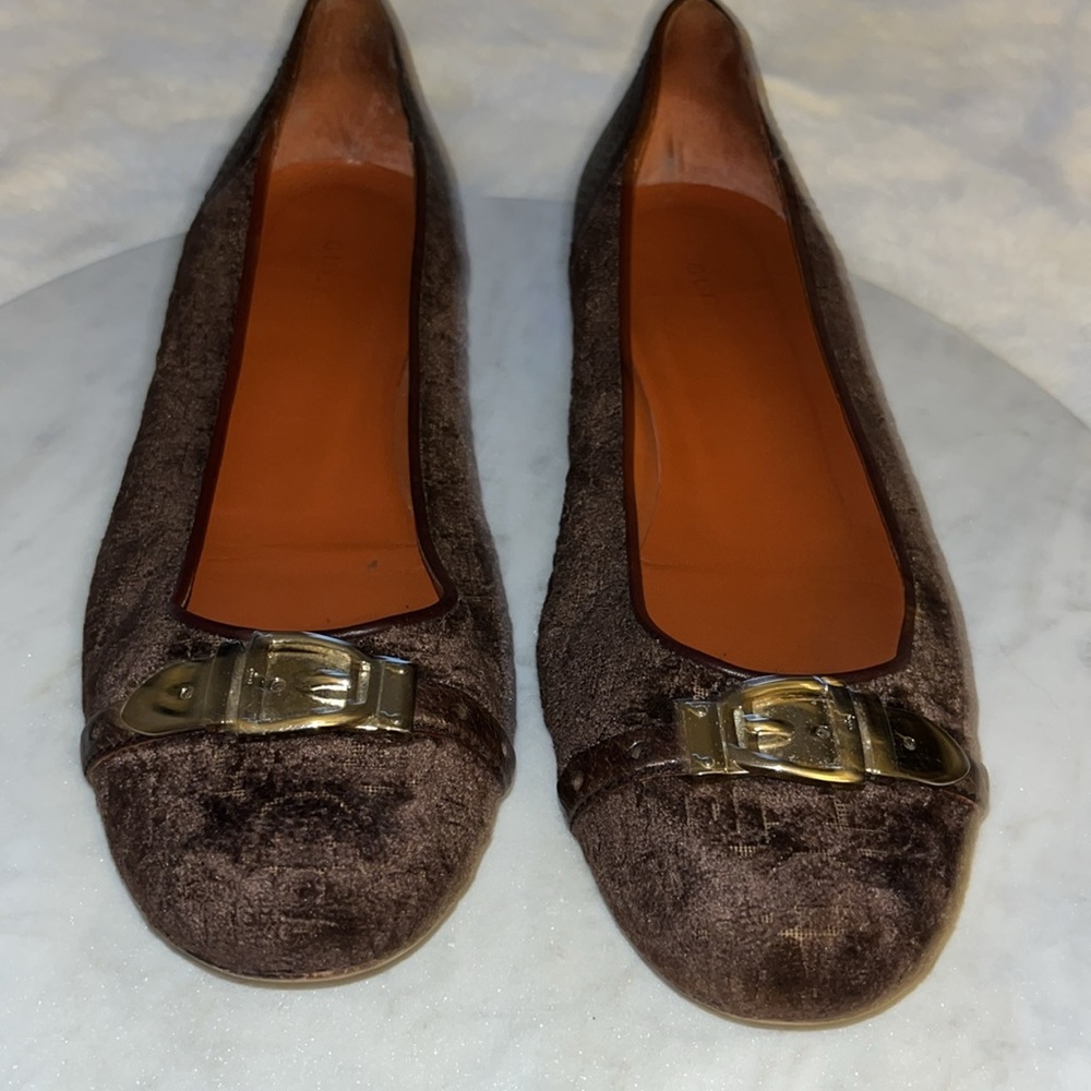 ❤️💚Authentic Gucci leather/Fabric Rich Velvet Gold Horsebit Ballet Flats❤️💚 - Picture 13 of 13